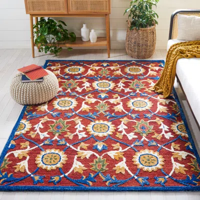 Safavieh Blossom Hand Made Area Rug, Rust / Blue Bohemian Style Non-shedding In Multi
