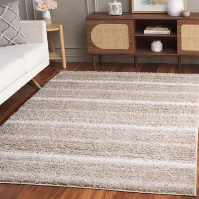 Safavieh Border & Stripe Shag Area Rug, Beige / Ivory Flokati Style Non-shedding In Neutral