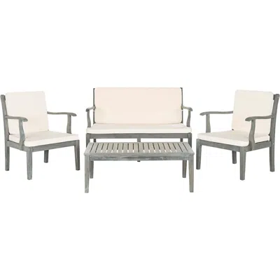 Safavieh Bradbury Ash Gray Wood 4-piece Outdoor Conversation Set In Multi