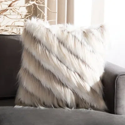 Safavieh Brella Faux Fur Pillow In White,taupe