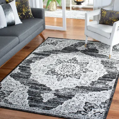 Safavieh Brentwood Machine Made Area Rug, Black / Grey Traditional Style Easy Care In Gray