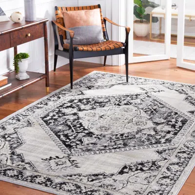 Safavieh Brentwood Machine Made Area Rug, Black / Ivory Traditional Style Easy Care In Gray