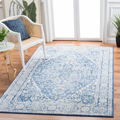 Safavieh Brentwood Machine Made Area Rug, Ivory / Navy Traditional Style Easy Care In Blue