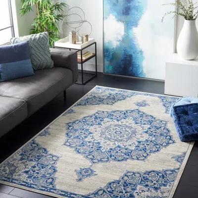 Safavieh Brentwood Machine Made Area Rug, Ivory / Navy Traditional Style Easy Care In Blue