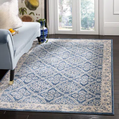 Safavieh Brentwood Machine Made Area Rug, Navy / Creme Traditional Style Easy Care In Blue
