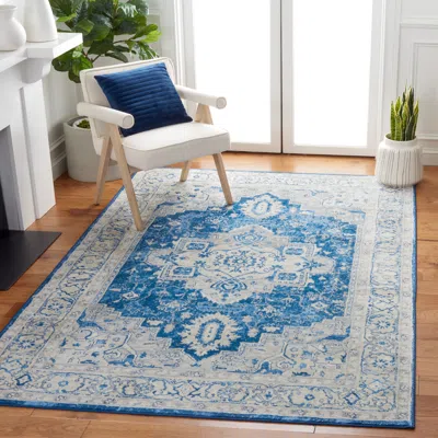Safavieh Brentwood Machine Made Area Rug, Navy / Grey Traditional Style Easy Care In Blue
