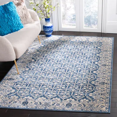 Safavieh Brentwood Machine Made Area Rug, Navy / Light Grey Traditional Style Easy Care In Blue