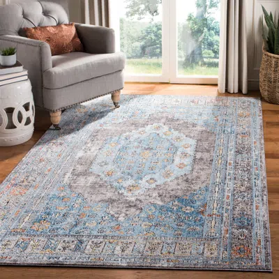 Safavieh Bristol Machine Made Area Rug, Grey / Blue Traditional Style Easy Care In Multi