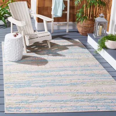 Safavieh Cabana Machine Made Indoor/outdoor Area Rug, Aqua / Pink Contemporary Style Easy Care In Multi