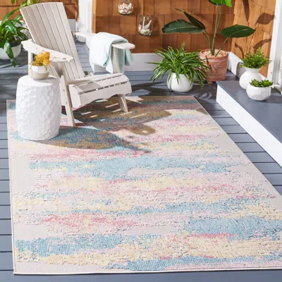 Safavieh Cabana Machine Made Indoor/outdoor Area Rug, Aqua / Pink Contemporary Style Easy Care