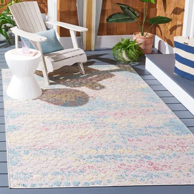 Safavieh Cabana Machine Made Indoor/outdoor Area Rug, Aqua / Pink Contemporary Style Easy Care In Blue