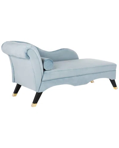 Safavieh Caiden Velvet Chaise With Pillow In Slate Blue/espresso