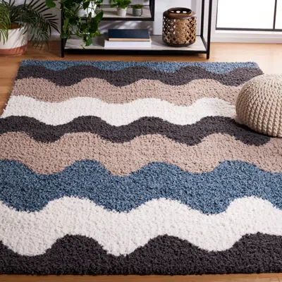 Safavieh Calico Shag Area Rug, Black / Taupe Modern Style Non-shedding