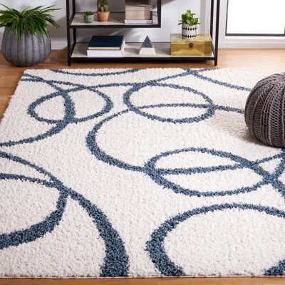 Safavieh Calico Shag Area Rug, Ivory / Blue Modern Style Non-shedding In White
