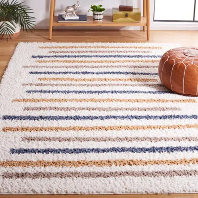 Safavieh Calico Shag Area Rug, Ivory / Gold Scandinavian Style Non-shedding In White