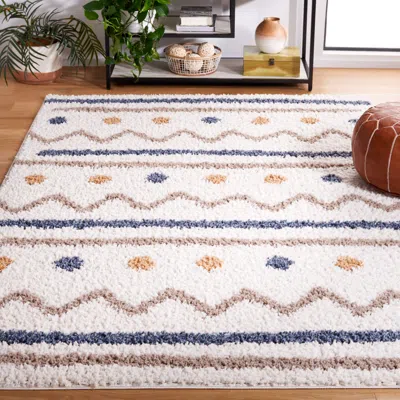 Safavieh Calico Shag Area Rug, Ivory / Taupe Southwestern Style Non-shedding In Multi
