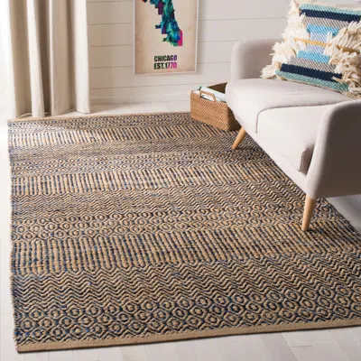 Safavieh Cape Cod Hand Made Area Rug, Navy / Natural Bohemian Style Non-shedding In Brown