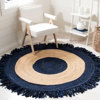 Safavieh Cape Cod Hand Made Area Rug, Navy / Natural Bohemian Style Non-shedding In Blue