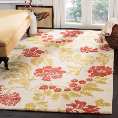 Safavieh Capri Hand Made Area Rug, Beige / Rust Country Floral Style Non-shedding In Neutral