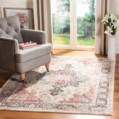Safavieh Carlyle Machine Made Area Rug, Ivory / Burgundy Traditional Style Easy Care In Neutral