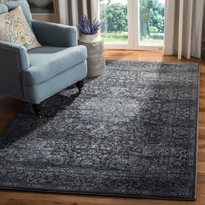 Safavieh Carnegie Machine Made Area Rug, Dark Grey / Cream Traditional Style Easy Care In Gray