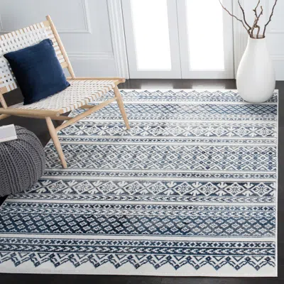 Safavieh Carnegie Machine Made Area Rug, Ivory / Navy Bohemian Style Easy Care In Blue