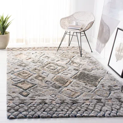 Safavieh Casablanca Shag Hand Made Area Rug, Grey / Olive Bohemian Style Non-shedding In Gray