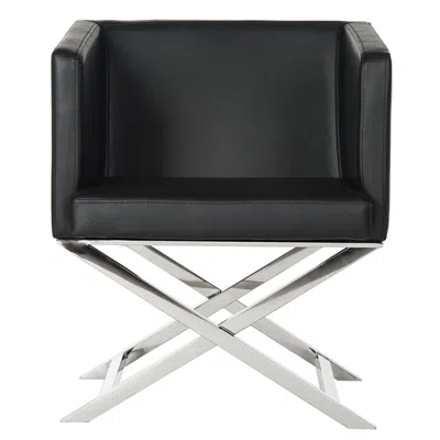 Safavieh Celine Bonded Leather Cross Leg Chair In Black/chrome