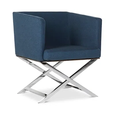 Safavieh Celine Chrome Cross Leg Chair In Navy/chrome