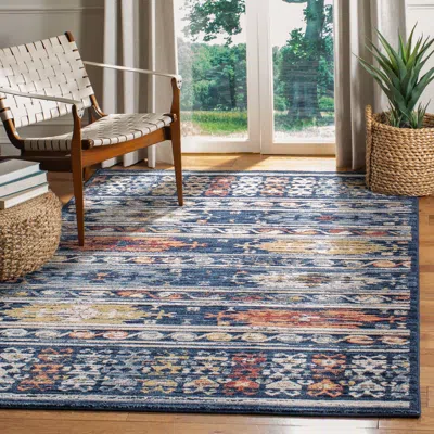 Safavieh Charleston Machine Made Area Rug, Navy / Ivory Bohemian Style Easy Care In Multi