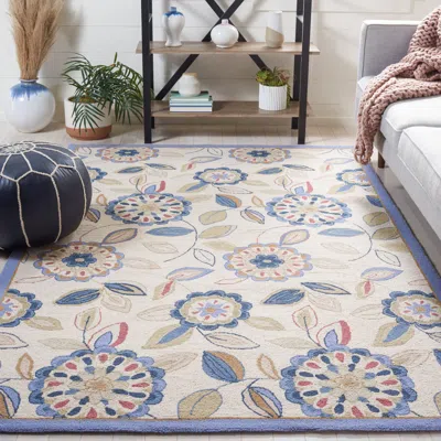 Safavieh Chelsea Hand Made Area Rug, Ivory / Blue Country Floral Style Non-shedding