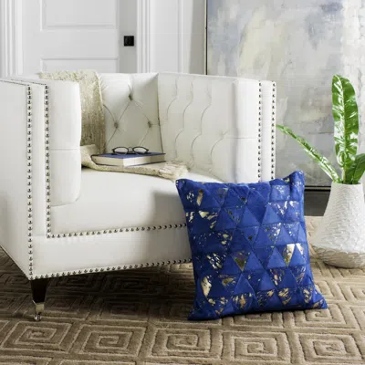 Safavieh Clairton Metallic Cowhide Pillow In Blue