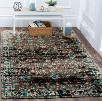 Safavieh Classic Vintage Machine Made Area Rug, Teal / Beige Traditional Style Easy Care In Brown