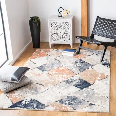 Safavieh Coppertone Machine Made Area Rug, Ivory / Navy Contemporary Style Easy Care In Gray