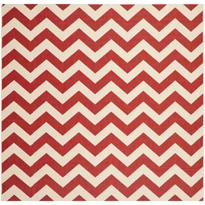 Safavieh Courtyard Collection Cennetig Chevron Indoor/outdoor Square Area Rug In Red