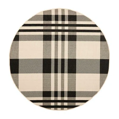 Safavieh Courtyard Collection Cori Plaid Indoor/outdoor Round Area Rug In Black