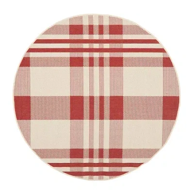 Safavieh Courtyard Collection Cori Plaid Indoor/outdoor Round Area Rug In Red