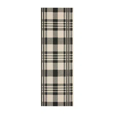 Safavieh Courtyard Collection Cori Plaid Indoor/outdoor Runner Rug In Black