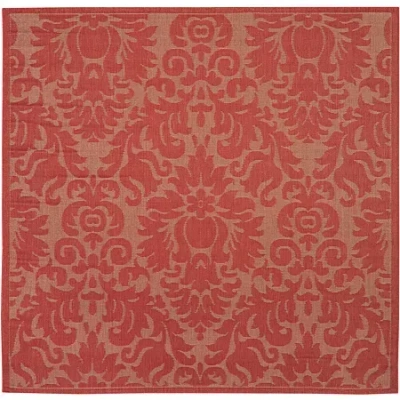Safavieh Courtyard Collection Louise Damask Indoor/outdoor Square Area Rug In Red