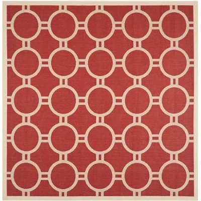 Safavieh Courtyard Collection Shag Geometric Indoor/outdoor Square Area Rug In Red