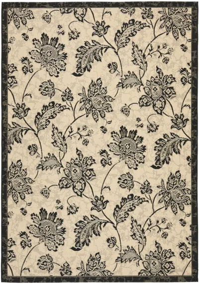 Safavieh Courtyard Machine Made Indoor/outdoor Area Rug, Creme / Black Country Floral Style Easy Care