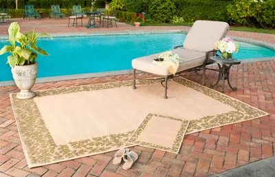 Safavieh Courtyard Machine Made Indoor/outdoor Area Rug, Natural / Green Country Floral Style Easy Care In Neutral