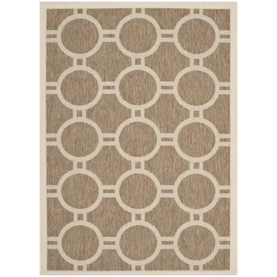 Safavieh Courtyard Performance Geometric Rug In Brown And Beige