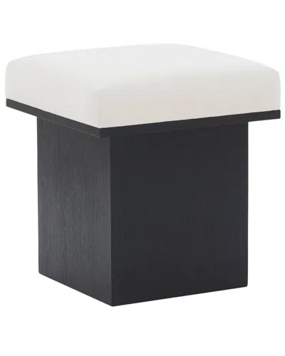 Safavieh Couture Bourke Velvet & Wood Square Ottoman In White