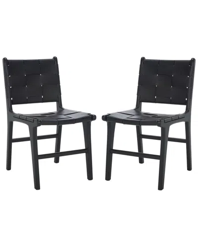 Safavieh Couture Cassaphina Woven Leather Dining Chair In Black