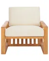 Safavieh Couture Decarlo Wooden Frame Accent Chair In Beige