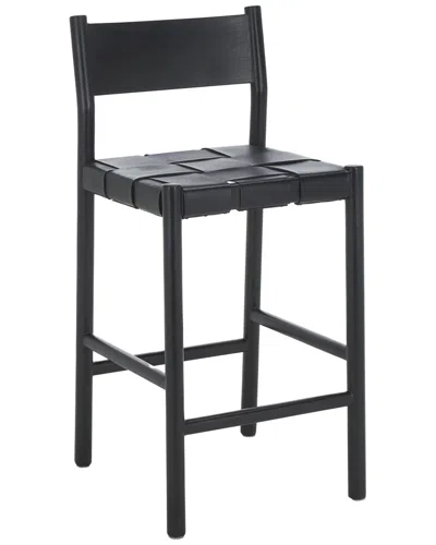 Safavieh Couture Devnie Woven Leather Counter Stool In Black