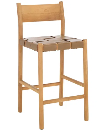 Safavieh Couture Devnie Woven Leather Counter Stool In Brown