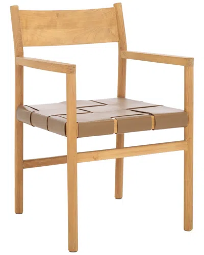 Safavieh Couture Devnie Woven Leather Dining Chair In Brown