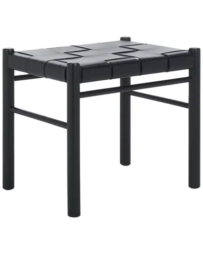 Safavieh Couture Devnie Woven Leather Ottoman In Black
